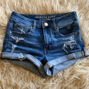 AE high rise distressed shorts